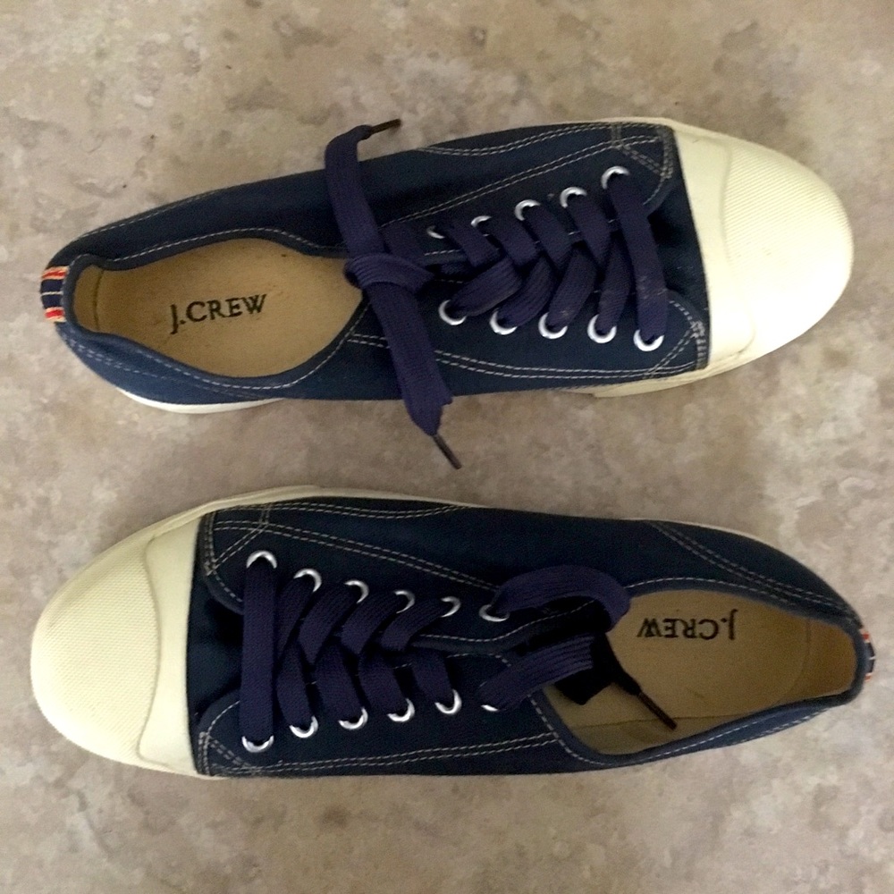 J. Crew Navy Blue Canvas Lace Up Almost New Shoe
